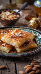 Aufkleber - A plate of food with almonds on it