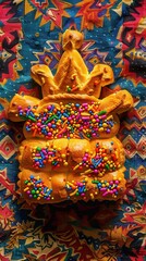 Poster - A cake with colorful sprinkles on top of it. The cake is shaped like a crown