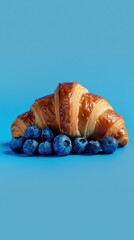 Poster - A croissant with blueberries on top of it. The blueberries are fresh and juicy, and the croissant is golden brown and flaky. Concept of indulgence and satisfaction