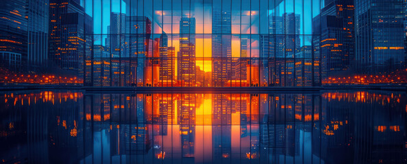 Poster - Light From Building Windows at Night extreme closeup. Generative AI