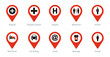 © popcornarts - A set of 10 Location Pointer icons as hospital, hospital location, washroom