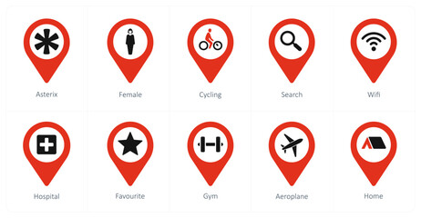 Sticker - A set of 10 Location Pointer icons as asterix, female, cycling