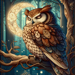 Wall Mural - owl on the tree