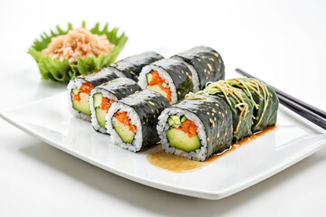 Canvas Print - Close Up of Sushi Rolls on a White Plate