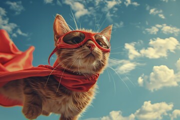 Wall Mural - Superhero cat flying in the sky