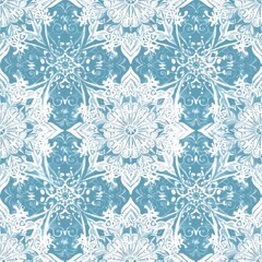 Leinwandbilder - A blue and white floral pattern with a white flower in the center. The pattern is very intricate and detailed