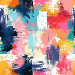 Leinwandbilder - This image features a digital abstract painting with colorful strokes in shades of blue, pink, yellow, orange, and white. The artwork appears to be created using a brush tool, with distinct brushstrok