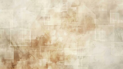 Aufkleber - This digital art piece features a beige and white abstract pattern with overlapping squares. The squares are arranged in a grid-like formation, creating a sense of depth and texture. The background is