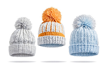 Sticker - Set of three knitted beanies with pom poms