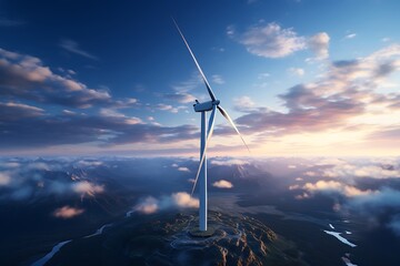 Wall Mural - wind turbines on the meadow. renewable energy concept. 3d rendering