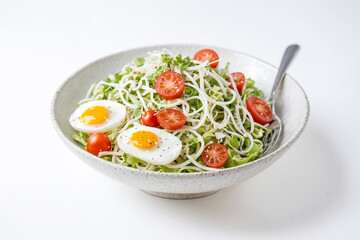 Wall Mural - Salad with Soft Boiled Eggs and Cherry Tomatoes in a White Bowl