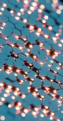 Poster - Futuristic 3D Render of Glowing Hexagonal Pattern - Neon Blue and Red Geometric Design