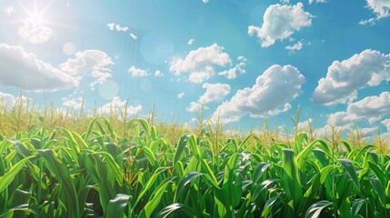 Wall Mural - Cornfield on a sunny day Agricultural scenery Corn crop