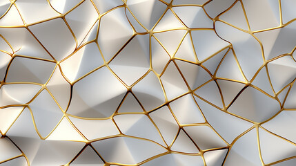 Wall Mural - Matt gold and white metallic abstract luxury geometric mosaic title texture pattern triangular grid material map for 3D modelling  