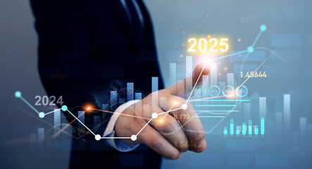 Leinwandbilder - New opportunity, challenge and strategy in 2025. New plans,goals and visions in business for new year 2025. Increase chart arrow graph corporate business  future growth new year 2025. 