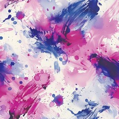 Fototapete - This is an abstract watercolor painting featuring a vibrant mix of pink, blue, and white splashes and strokes. The background is a soft white, with splashes of vibrant pink and blue creating a dynamic