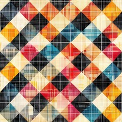 Aufkleber - This image shows a colorful abstract geometric pattern. The pattern is made up of many triangles, each of which is filled with a different watercolor wash. The triangles are arranged in a repeating pa