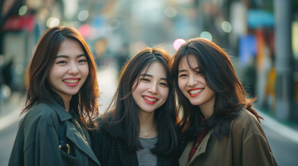 Wall Mural - portrait of beautiful Japanese fashion models wearing luxury high fashion dresses on the street