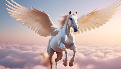 Wall Mural - A White unicorn with large wings flying in the sky