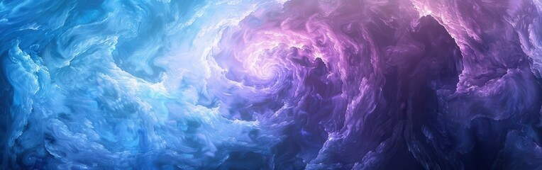 Poster - This digital art piece depicts a swirling, ethereal cloud formation in shades of purple and blue. The clouds appear to be moving and twisting, creating a sense of movement and energy. The image is abs