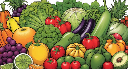 Wall Mural - Vegetable set - fresh, ripe vegetables, broccoli, carrot, cucumber, tomato, pepper, pumpkin and other vegetables, healthy eating concept
