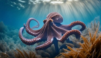 Wall Mural - underwater life of octopus, sea life and underwater