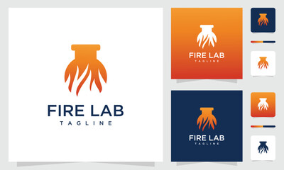 Fire laboratory glass tube vector logo inspiration. fire lab idea icon.	
