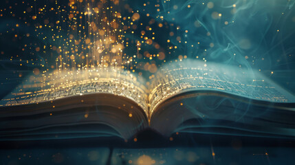 An open book emitting radiant golden sparks, symbolizing the magic and wonder of reading and knowledge.