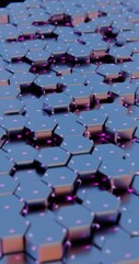 Poster - 3D Abstract Render of Neon Purple and Blue Hexagonal Pattern - Futuristic Geometric Design