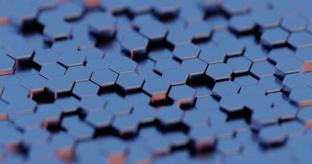 Poster - 3D Abstract Render of Blue and Purple Hexagonal Pattern - Futuristic Geometric Design