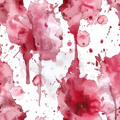 Wall Mural - This image features a seamless pattern of abstract watercolor splashes in shades of red and pink on a white background. The splashes are of varying sizes and shapes, creating a dynamic and textured ef