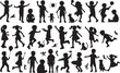 © Arif - Silhouettes of Children: This high-quality illustration brings childhood joy to life in a captivating black and white scene.