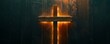 © iVGraphic - Wooden cross with backlit golden light on textured wall, spiritual concept