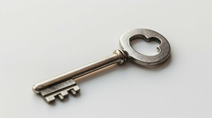 A minimalist modern key on a white background, with soft shadows emphasizing the key's sleek and contemporary design