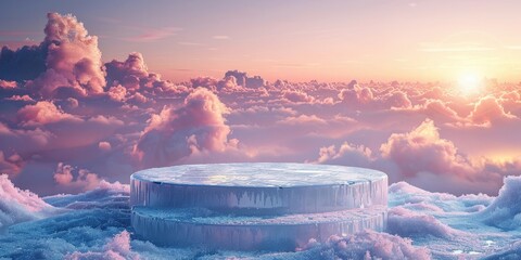 Wall Mural - Snowy Platform Above the Clouds at Sunset