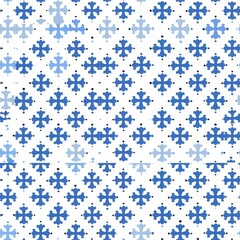 Leinwandbilder - This image features a repeating pattern of blue floral shapes on a white background. The pattern is symmetrical and creates a sense of order and repetition.
