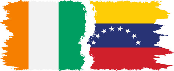 Venezuela and Ivory Coast grunge flags connection vector