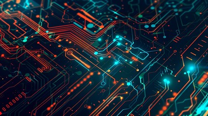 Aufkleber - Abstract digital circuit board. Futuristic electronic visualization. High-tech computer hardware illustration. Vibrant colors and intricate details. Perfect for technology projects and AI concepts. AI