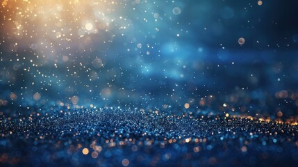 Glowing blue and gold glitter background. AI.