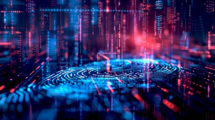 Aufkleber - Futuristic digital technology pattern with neon colors. A visualization of advanced data processing. The image captures the essence of high-tech innovation. Perfect for tech-related content. AI