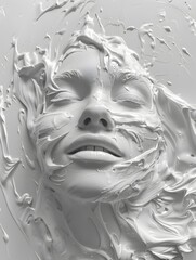 a face emerging from white plaster