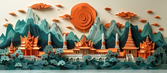 Sticker - Discover Bangkok's charm with this intricate paper craft illustration, showcasing the city's iconic temples, lively markets, and modern skyline. Illustration, Minimalism,