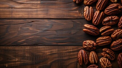Wall Mural - Pecan nuts displayed on wooden surface with space for text