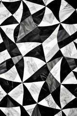 Wall Mural - Black and white marble floor with geometric patterns.