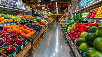 Wall Mural - Fresh and colorful produce aisle filled with organic fruits and vegetables