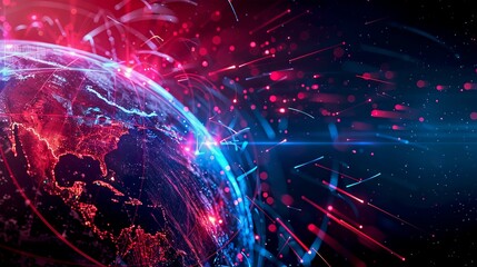 Aufkleber - Colorful digital illustration of a futuristic world with abstract lines representing global connectivity. Bright and dynamic design for technology or sci-fi concepts. AI