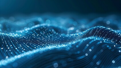 Poster - Abstract blue digital background with glowing dots and network lines, technology concept for web design or data science. Low poly wireframe