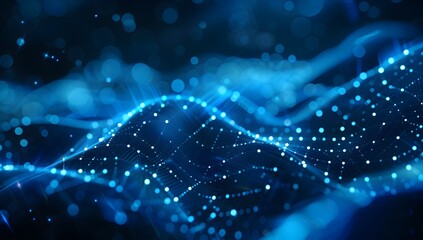 Poster - Abstract blue digital background with glowing dots and network lines, technology concept for web design or data science. Low poly wireframe