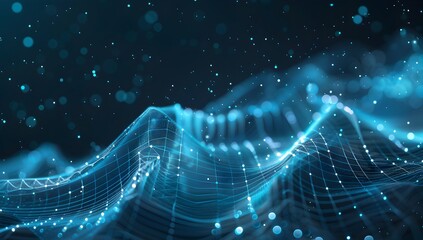 Poster - Abstract blue digital background with glowing dots and network lines, technology concept for web design or data science. Low poly wireframe