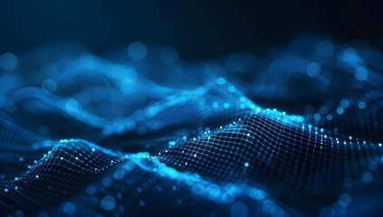 Poster - Abstract blue digital background with glowing dots and network lines, technology concept for web design or data science. Low poly wireframe